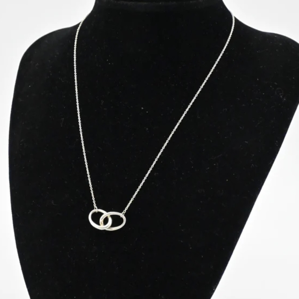 Tiffany & Co Sterling Double Loop / Infini Elsa Peretti Necklace w Box - Picture 3 of 11